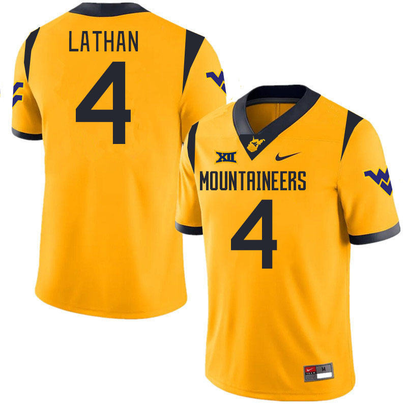 #4 Trey Lathan West Virginia Mountaineers College 2024 New Uniforms Football Jerseys Stitched Sale-Gold